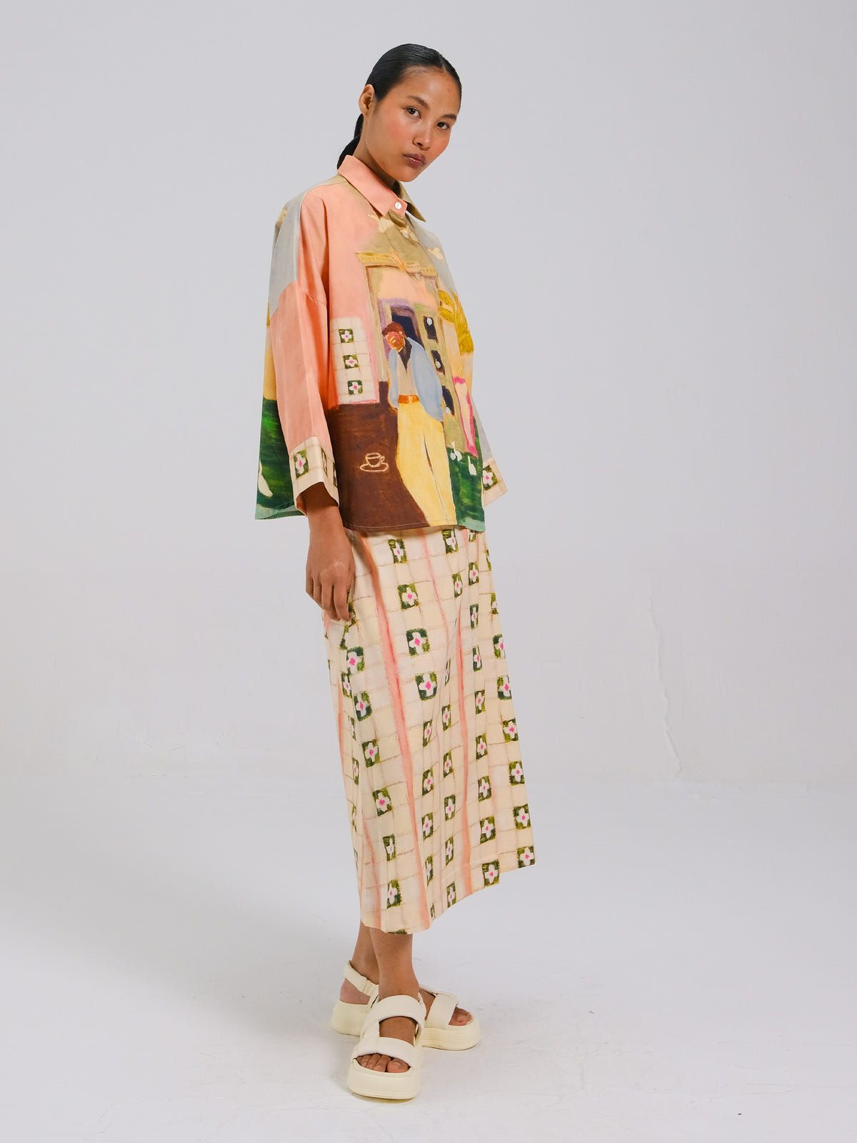 Panel Shirt Set(Panel Shirt + Wrap Skirt) - image 3