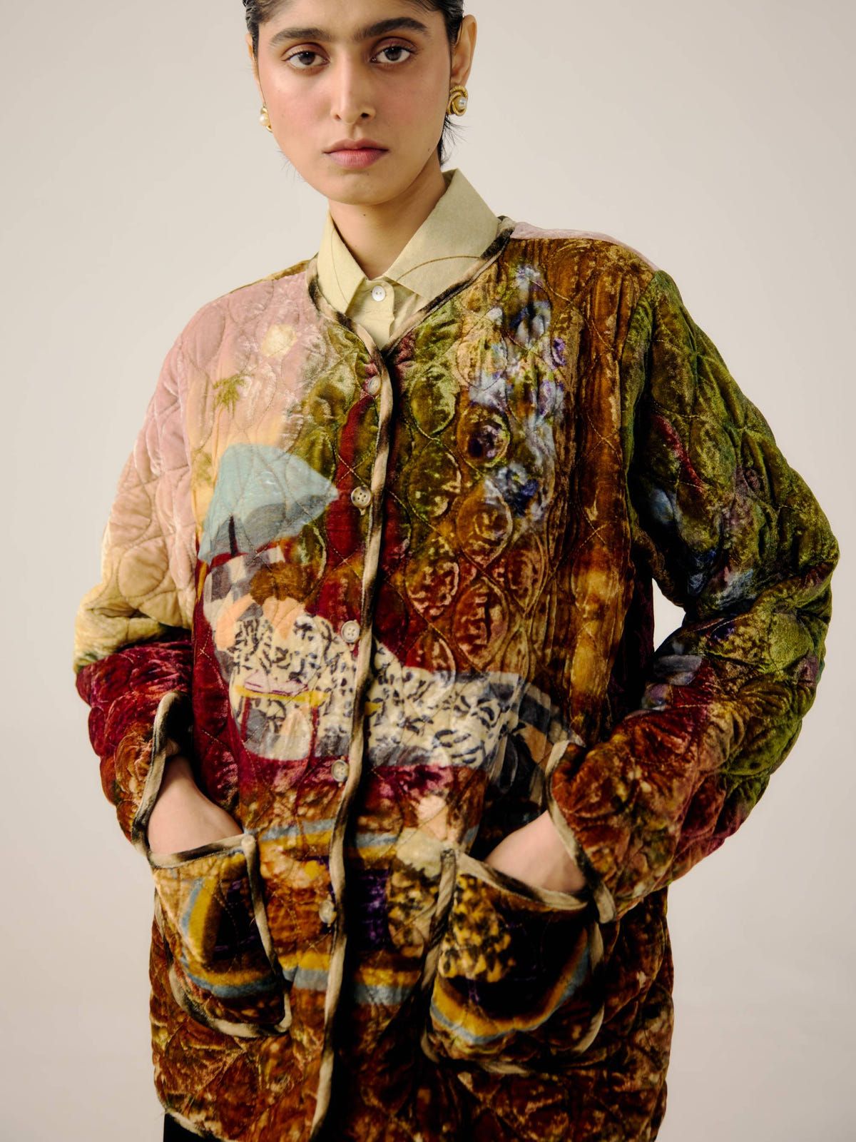 Collarless Quilted Jacket - image 2