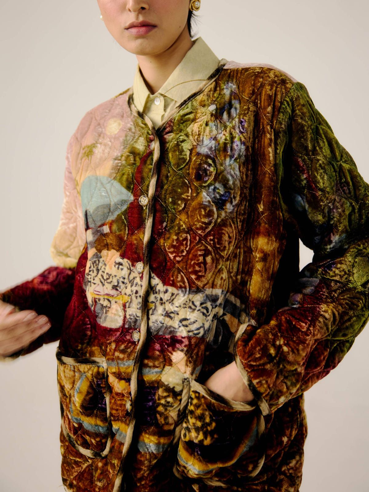 Collarless Quilted Jacket - image 3
