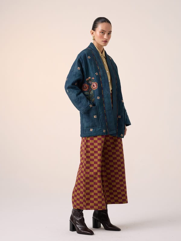Cord — Quilted Front Open Jacket Set