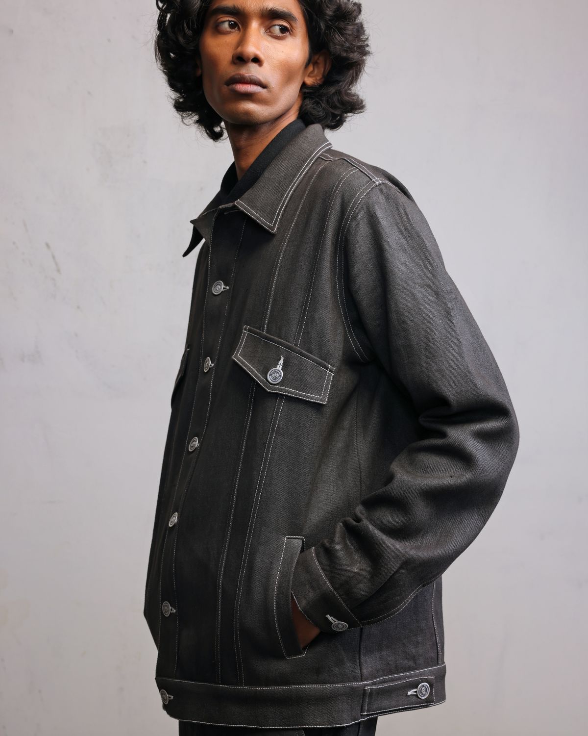 Silver coated denim jacket - image 5