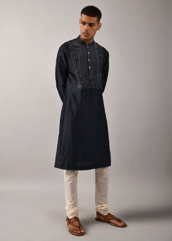 Countrymade India — Navy Morse Code Yoke Kurta Set