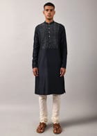 Navy Morse Code Yoke Kurta Set view 3