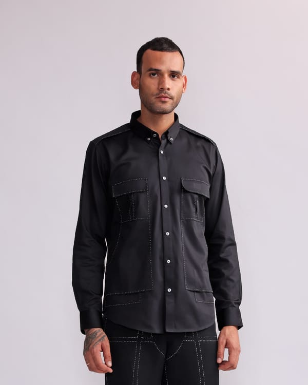Countrymade India — POCKET DETAIL EMBROIDERED SHIRT