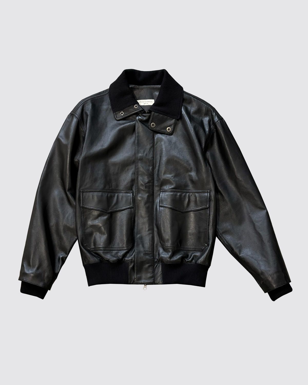 BLACK LEATHER BOMBER - image 1