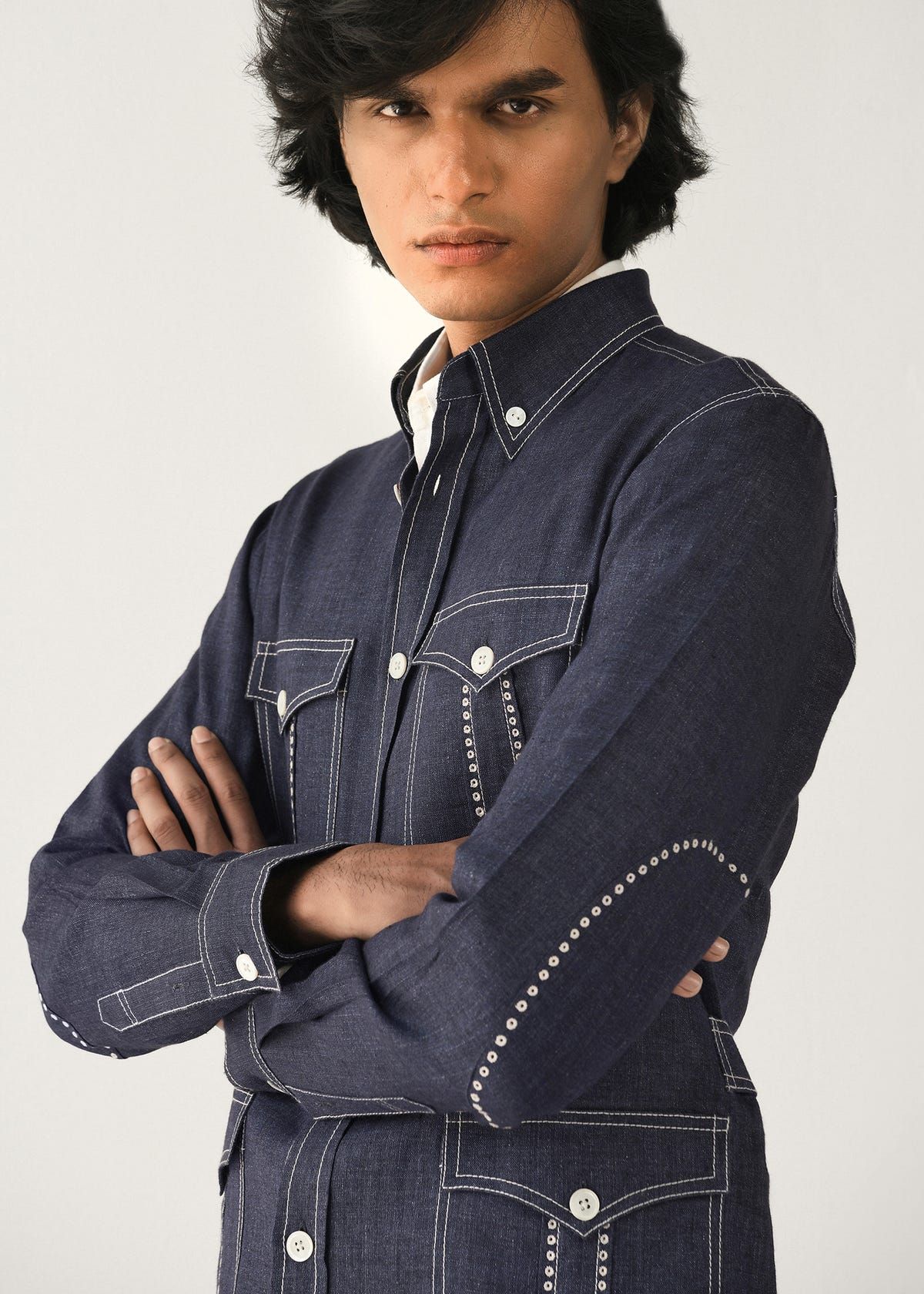 Linen denim Overshirt - image 3