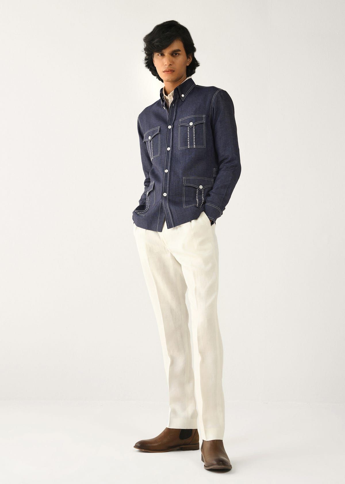 Linen denim Overshirt - image 5