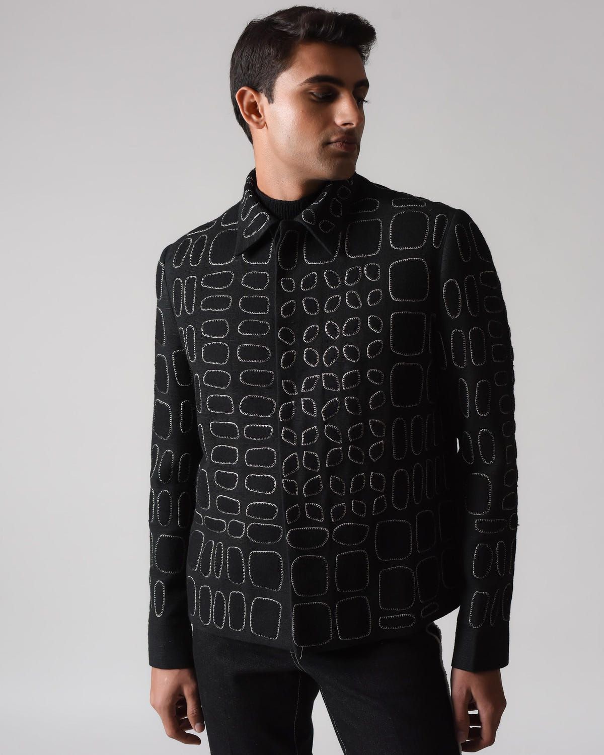 Hand-Cut Hand Applique Shadow Block Jacket - image 1