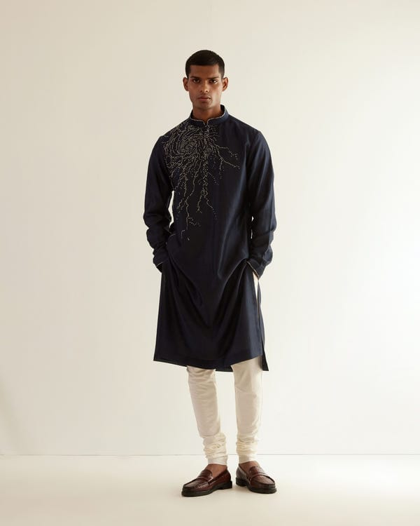 Countrymade India — Black Hole Placement Embroidery Kurta Set
