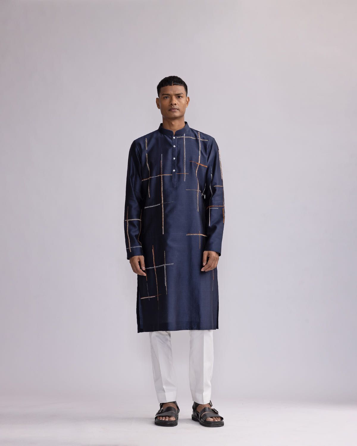 Placement Checks Hand Embroidered Olive Kurta Set - image 1