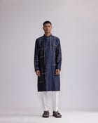Placement Checks Hand Embroidered Olive Kurta Set view 1