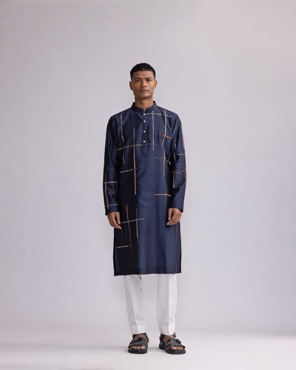 Countrymade India — Placement Checks Hand Embroidered Olive Kurta Set