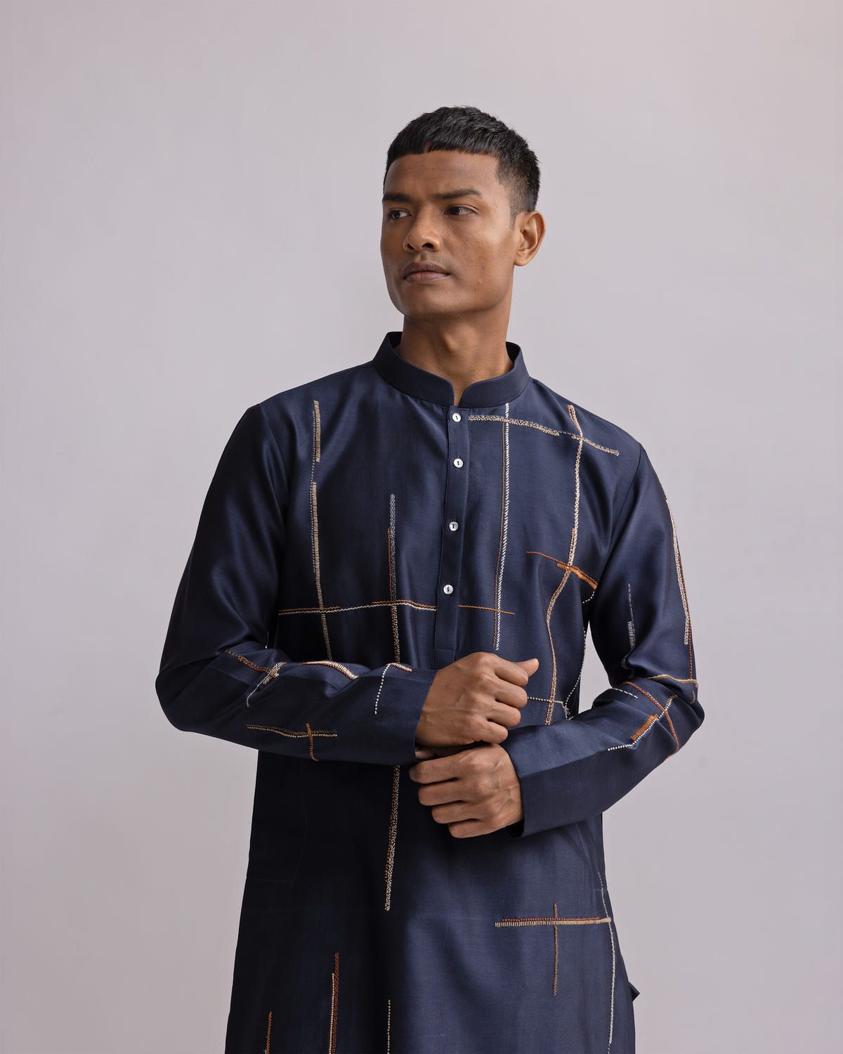 Placement Checks Hand Embroidered Olive Kurta Set - image 3