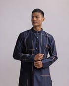 Placement Checks Hand Embroidered Olive Kurta Set view 3