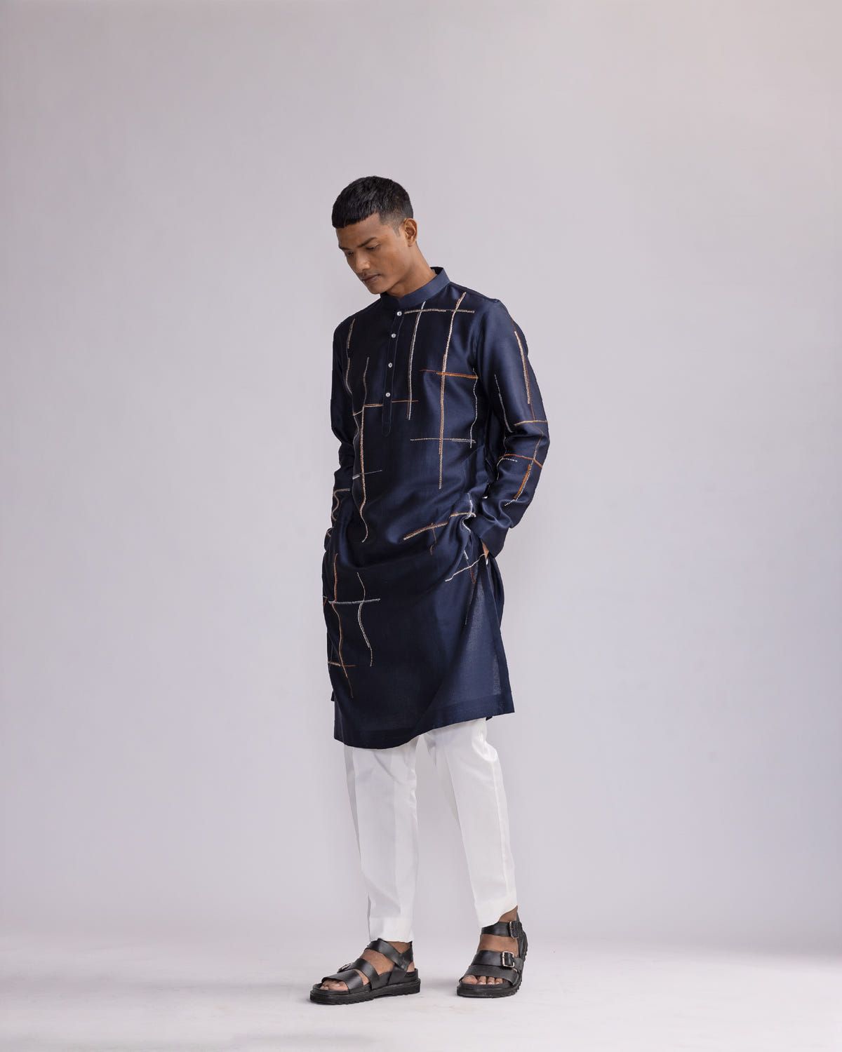 Placement Checks Hand Embroidered Olive Kurta Set - image 4