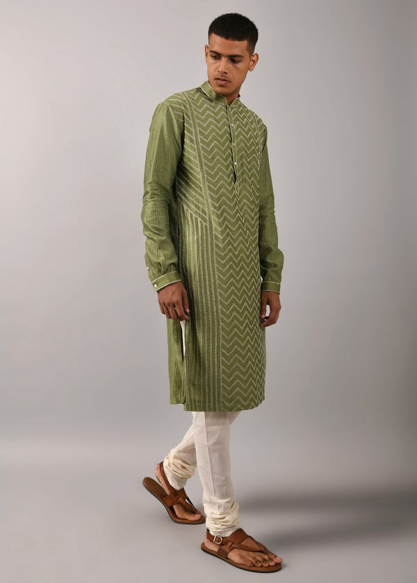 Countrymade India — Chevron Hand Embroidered Kurta Set