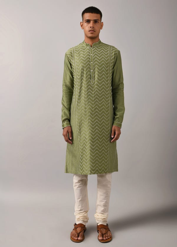 Countrymade India — Chevron Hand Embroidered Kurta Set