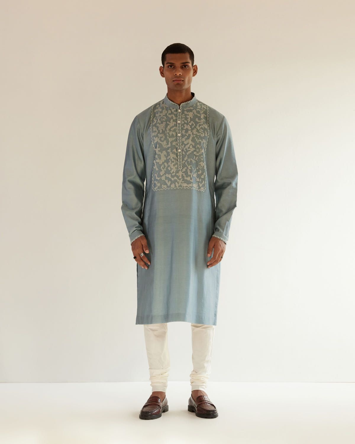 Camo-Block Yoke Embroidery Kurta Set - image 1