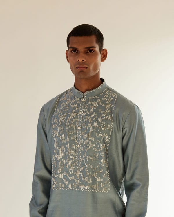 Countrymade India — Camo-Block Yoke Embroidery Kurta Set