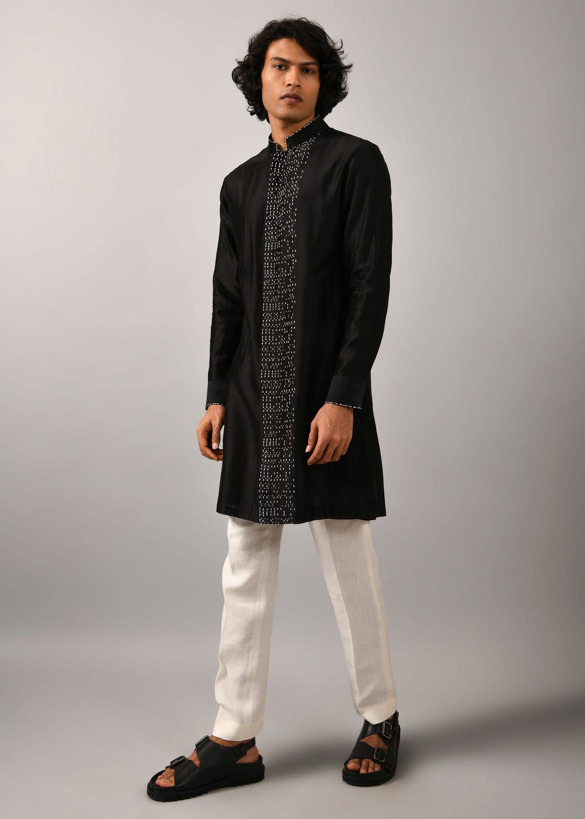Black Morse Code Front Open Kurta - image 1