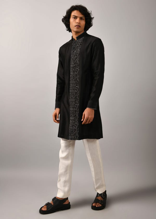 Countrymade India — Black Morse Code Front Open Kurta