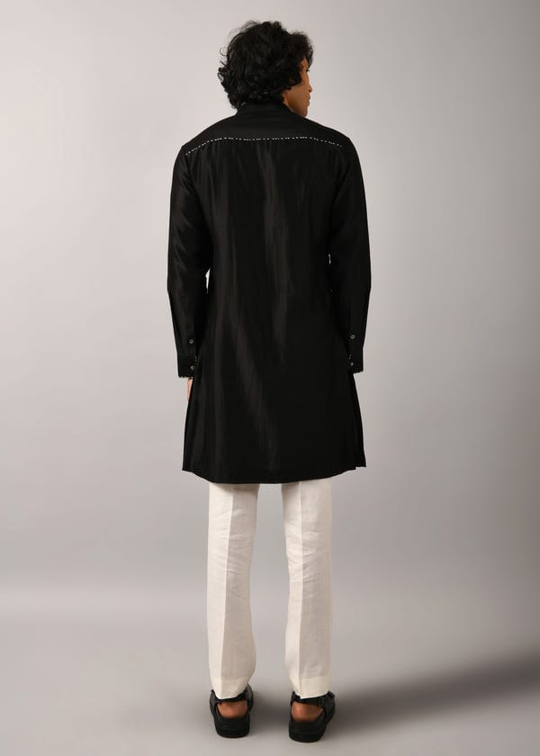 Countrymade India — Black Morse Code Front Open Kurta