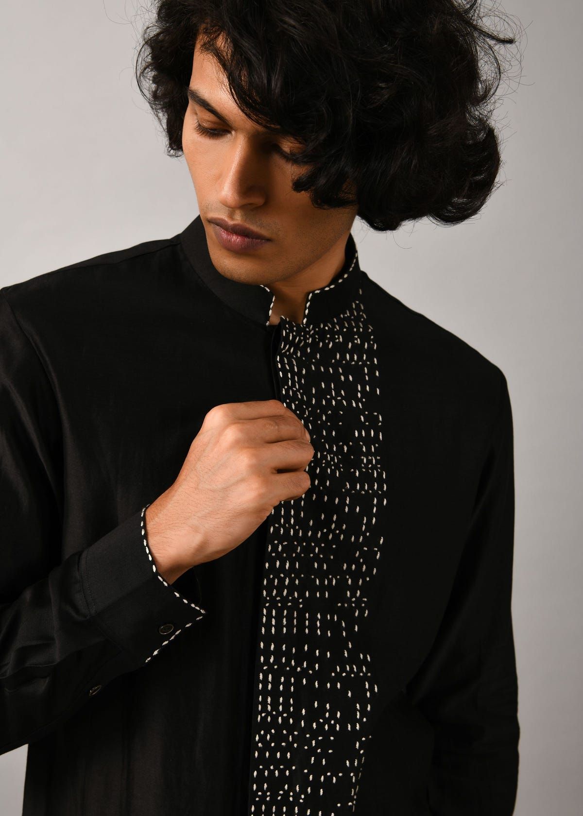 Black Morse Code Front Open Kurta - image 3