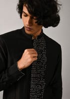 Black Morse Code Front Open Kurta view 3