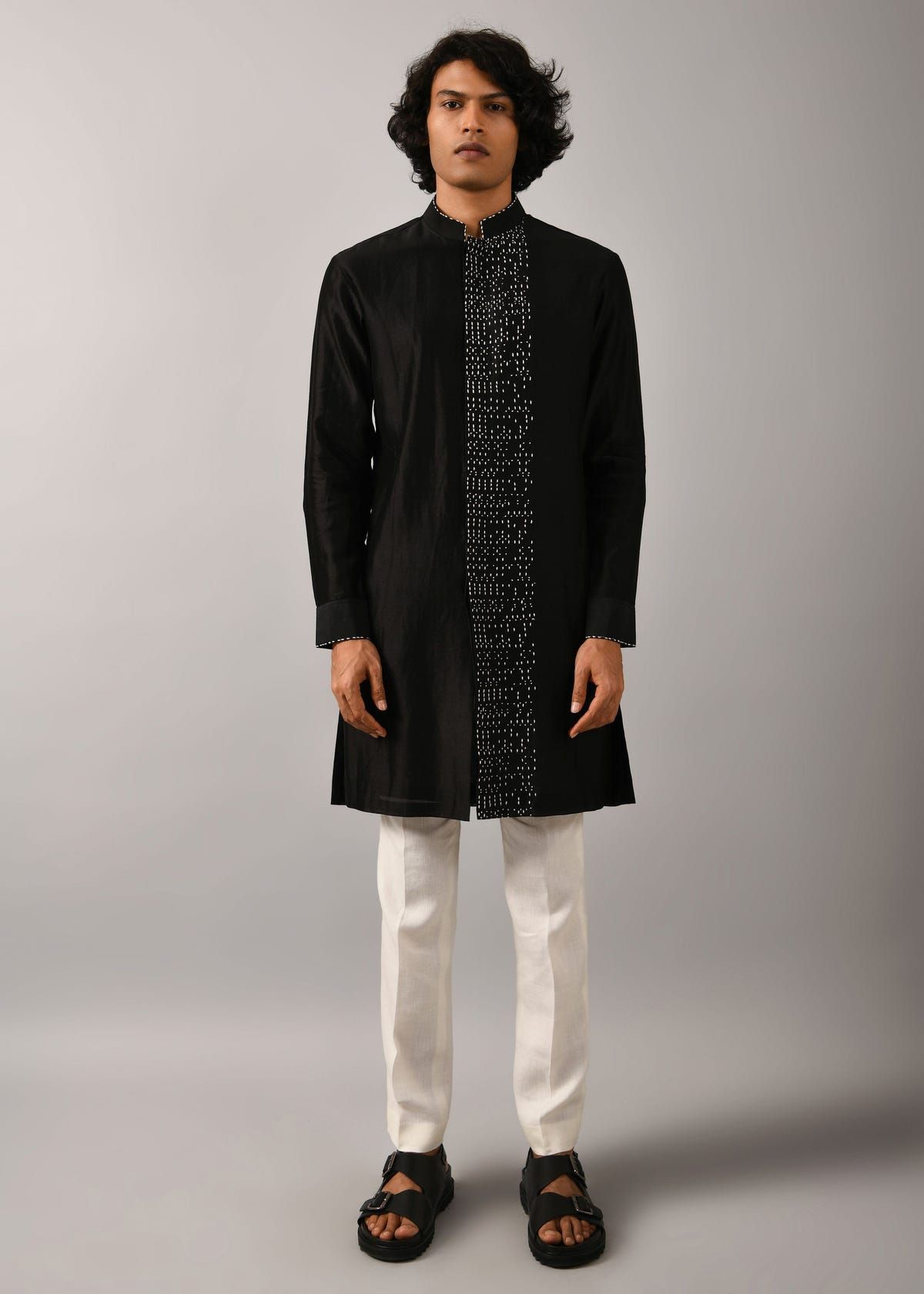 Black Morse Code Front Open Kurta - image 4