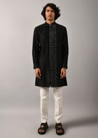 Black Morse Code Front Open Kurta view 4