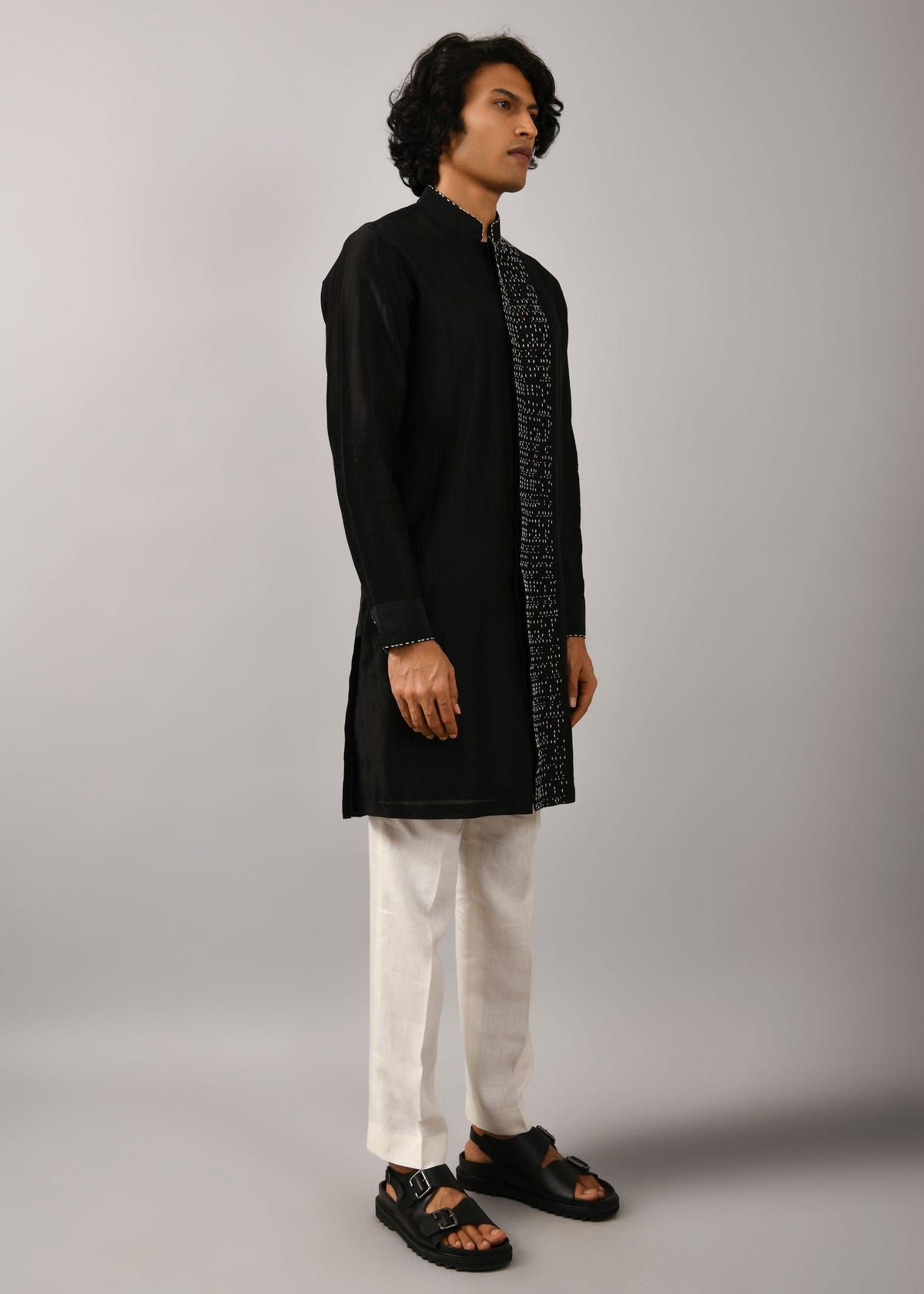 Black Morse Code Front Open Kurta - image 5