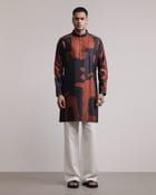 Upscale Fossil Print Silk Kurta view 1