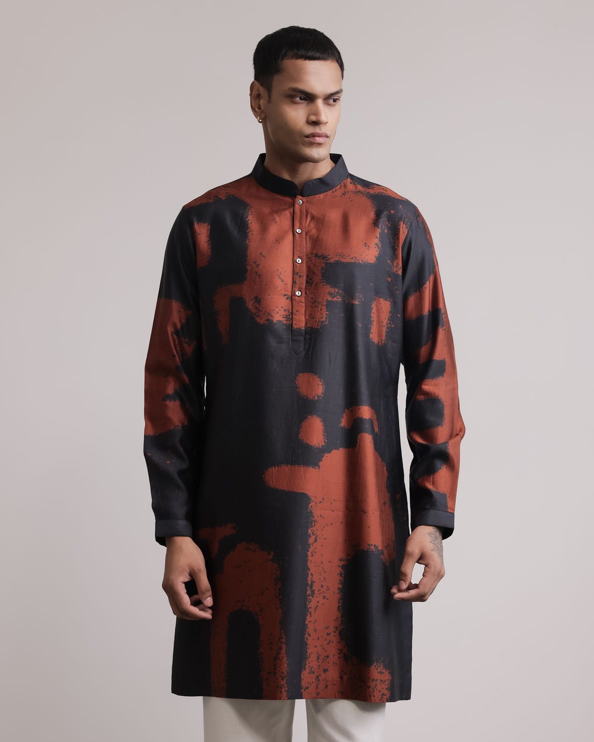 Upscale Fossil Print Silk Kurta - image 3