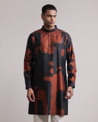 Upscale Fossil Print Silk Kurta view 3
