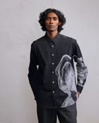 Obscured face printed shirt view 1