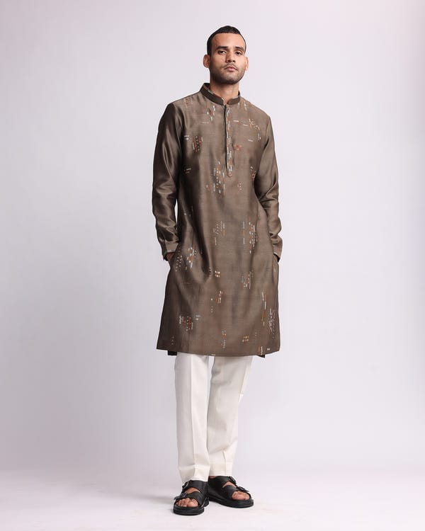 Countrymade India — Multi-direction Hand Embroidered Olive Kurta Set