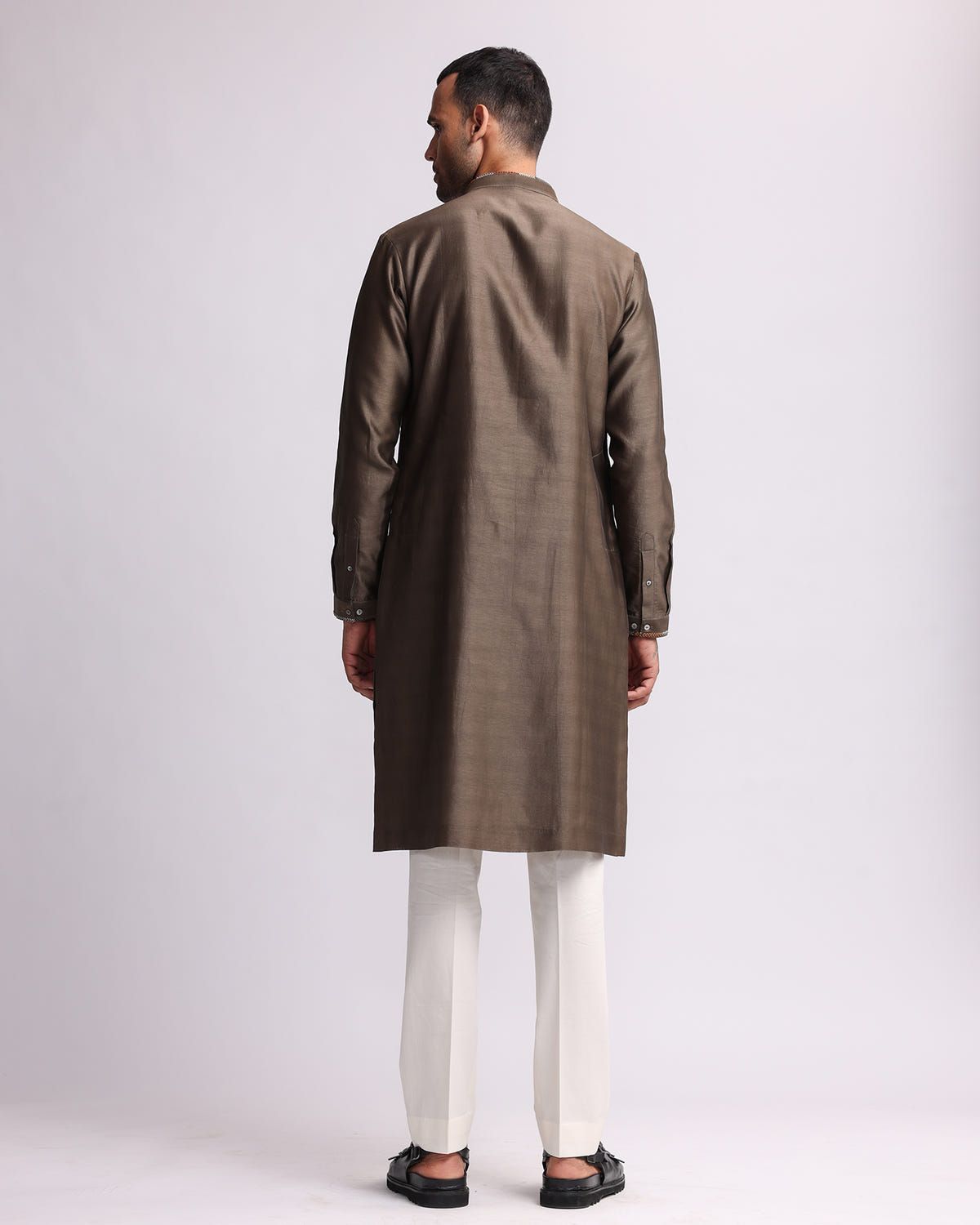 Multi-direction Hand Embroidered Olive Kurta Set - image 3