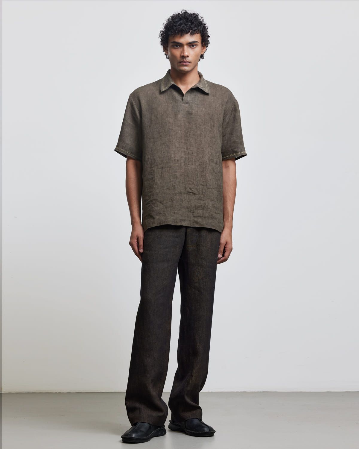 STONE BROWN CROCHET POLO SHIRT - image 2