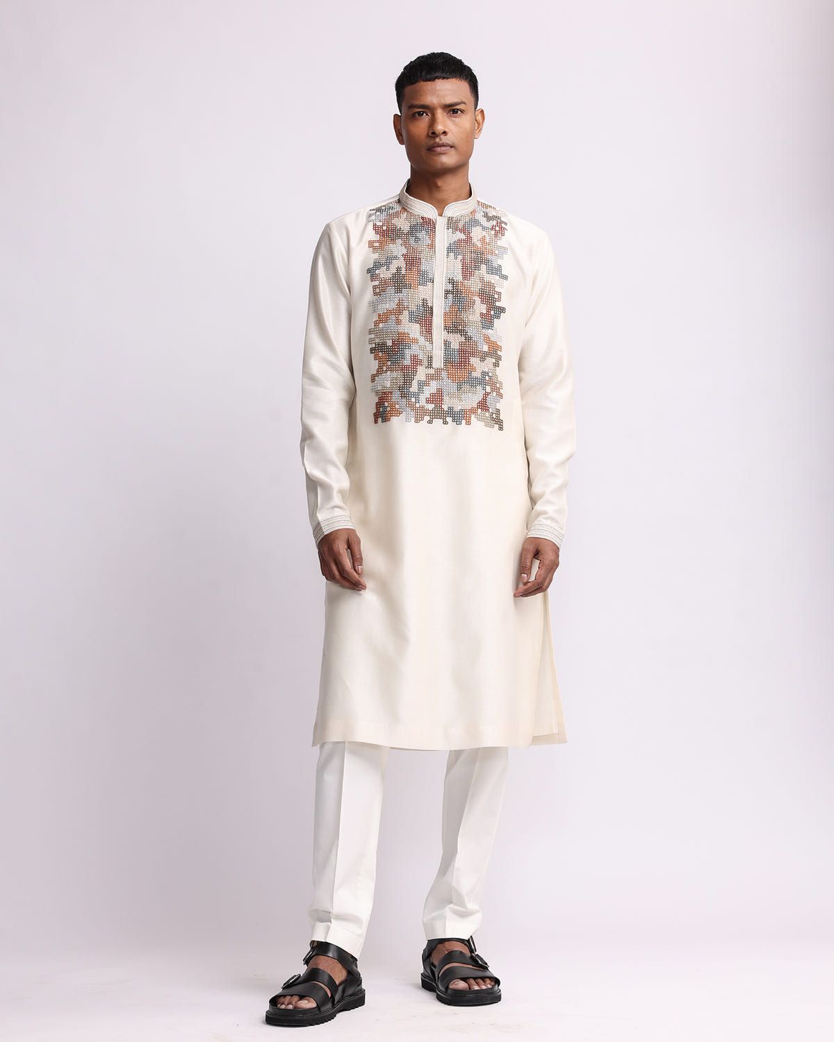 Hand-embroidered Pixel Yoke Kurta Set - image 1