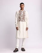 Hand-embroidered Pixel Yoke Kurta Set view 1