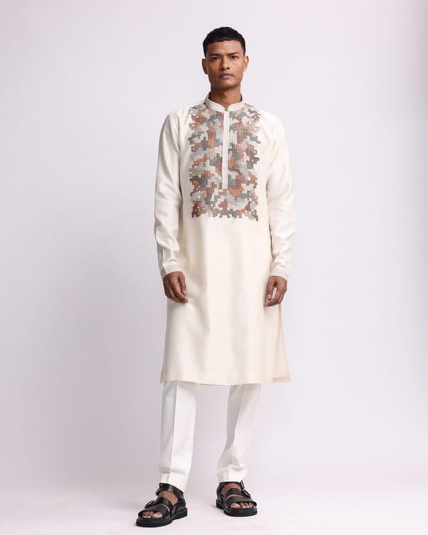 Countrymade India — Hand-embroidered Pixel Yoke Kurta Set