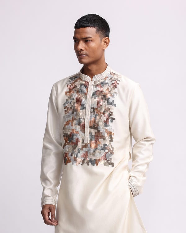 Countrymade India — Hand-embroidered Pixel Yoke Kurta Set