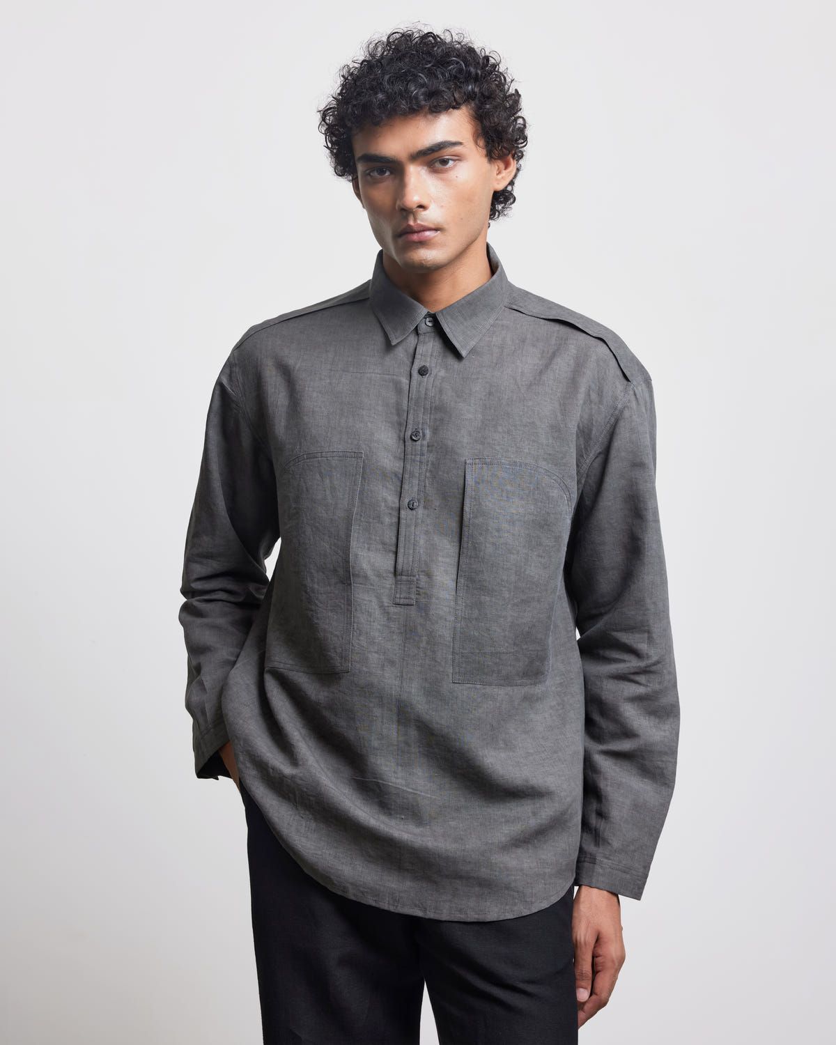 STONE FADED HALF-PLACKET SHIRT - image 1