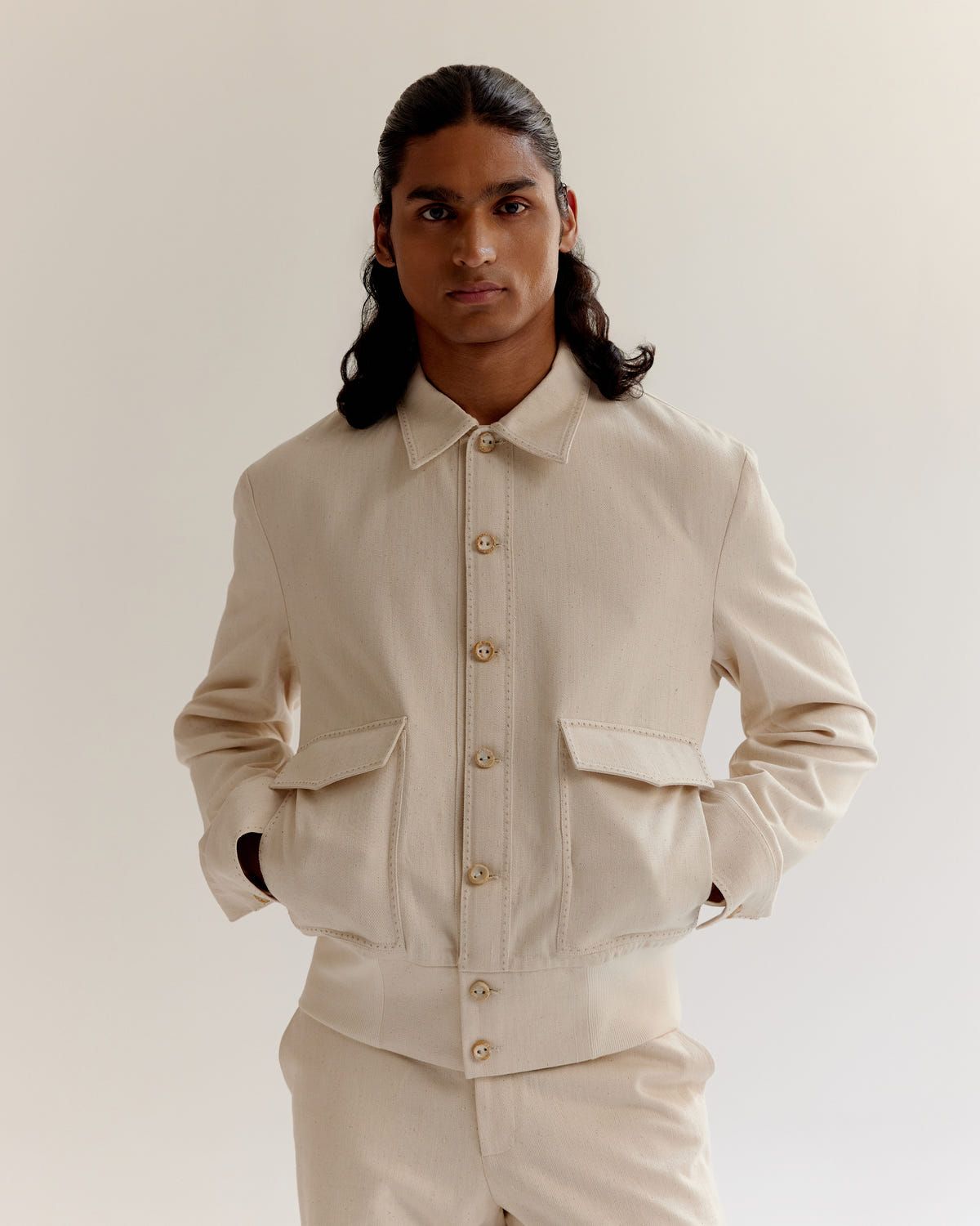 Artisan Denim Ribbed Bomber - image 1