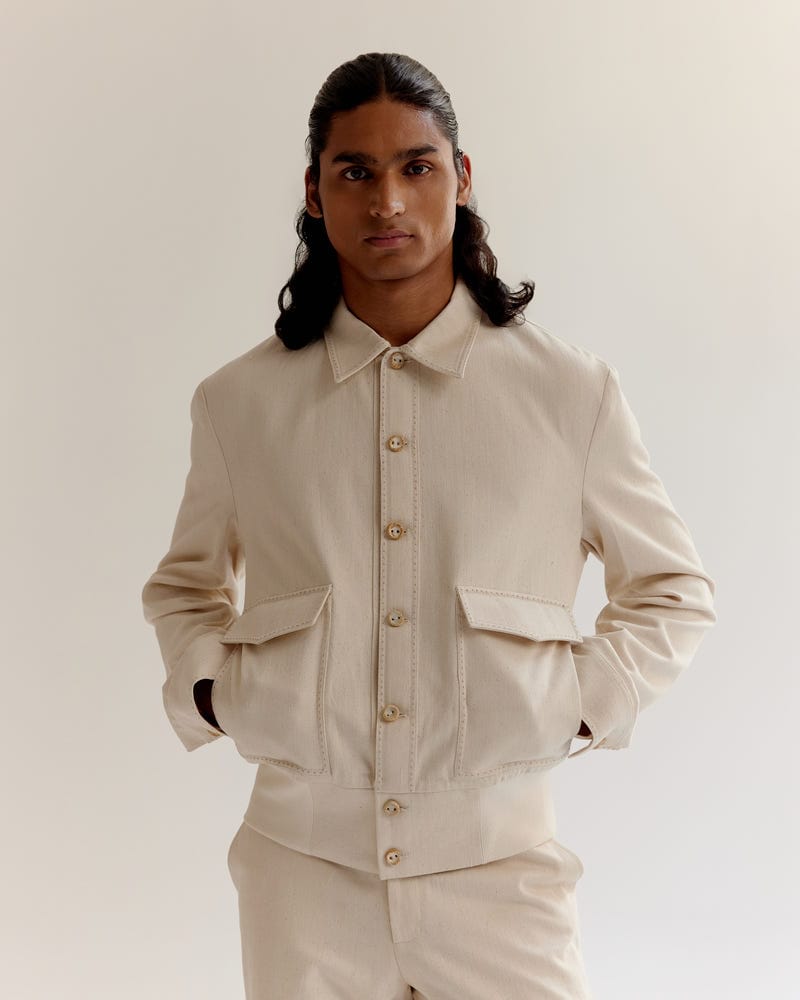 Artisan Denim Ribbed Bomber