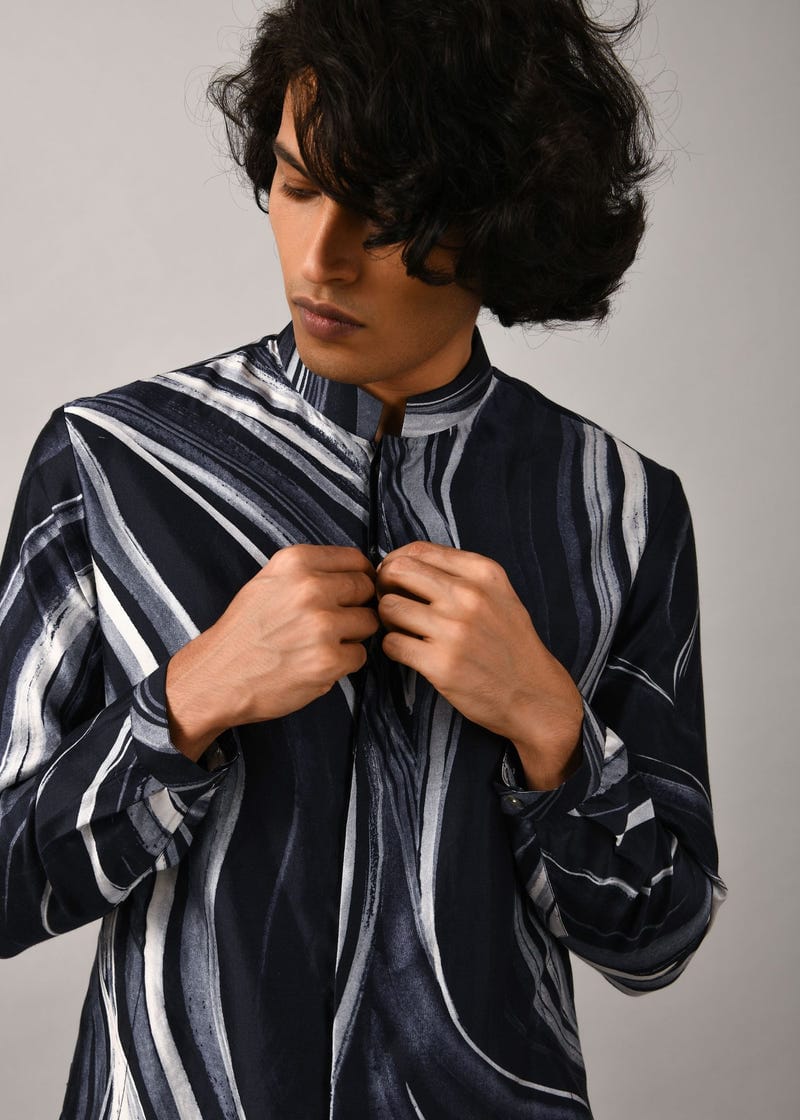 Airborne Strokes Open Front Kurta