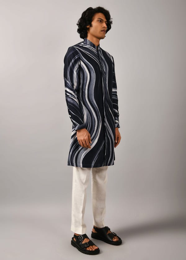 Countrymade India — Airborne Strokes Open Front Kurta