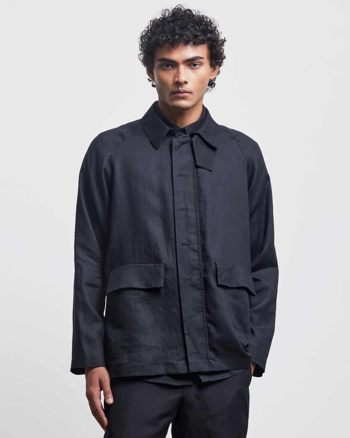BLACK FAUX BUTTONHOLE WORKWEAR JACKET - image 1