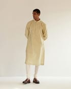 Camo-Block Print Kurta Set With Embroidered Yoke view 1