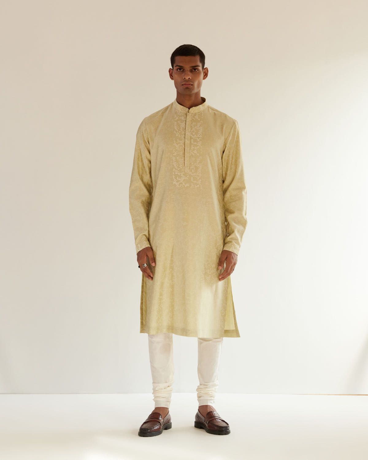 Camo-Block Print Kurta Set With Embroidered Yoke - image 2